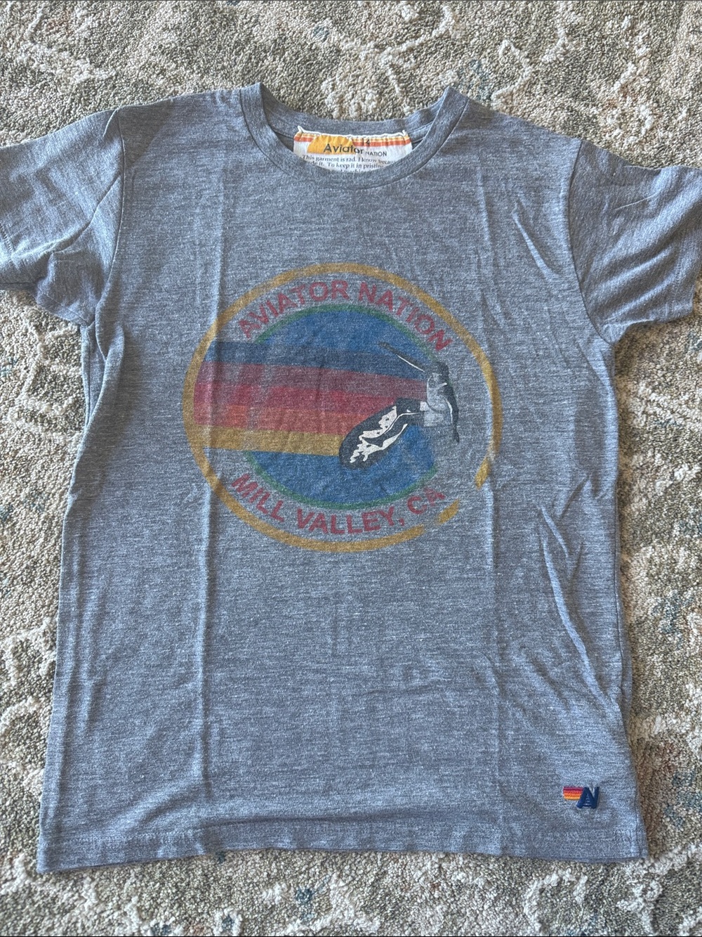 Aviator Nation Kids Heather Gray Tee with Blue and Red Stripe Logo